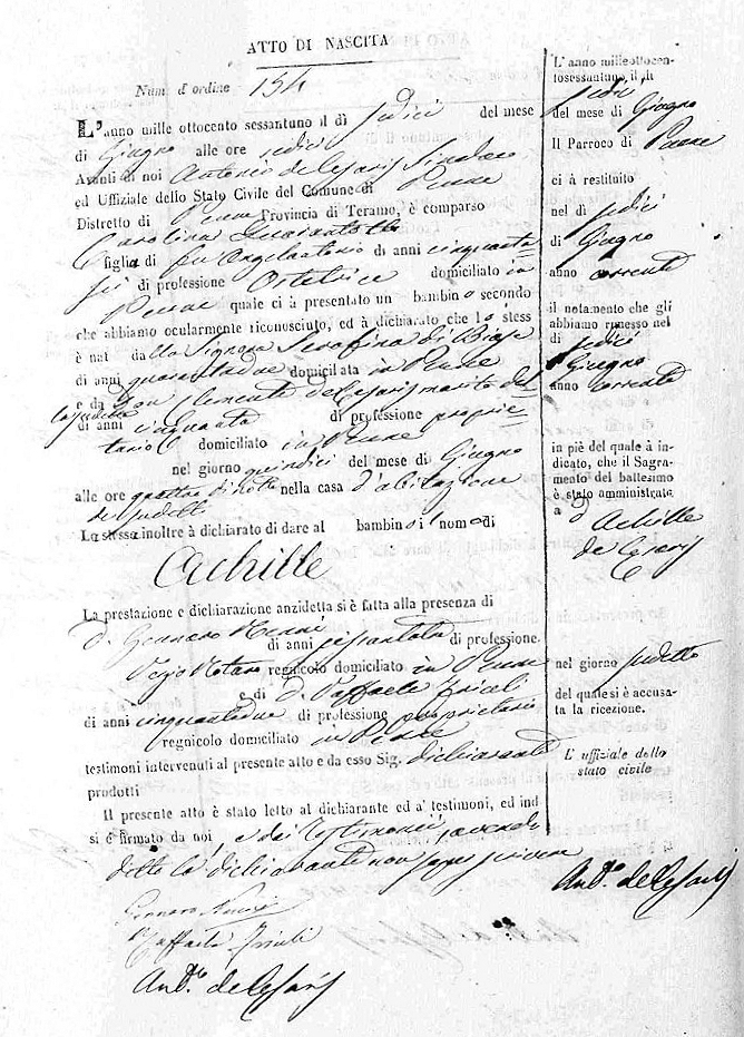 Atto di Nascita di Achille de Caesaris